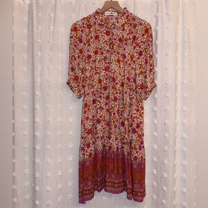 NATURAL LIFE Floral Midi Dress - Red and Purple